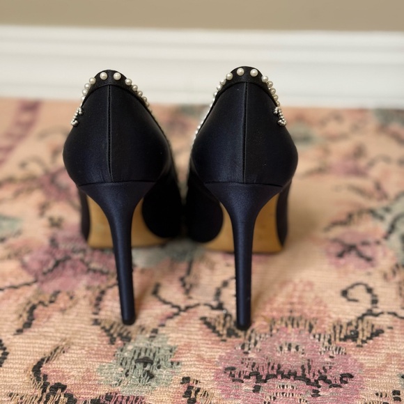 Chanel Navy and Black Pearl Detail Heels - Picture 7 of 12
